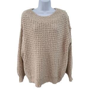 Miracle Cream Beige Cable Knit Pullover Sweater Womens S/M Long Sleeve Boat Neck